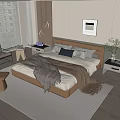 Modern Double Bed With Beige Upholstered Headboard Gray White Bedding And Nightstands