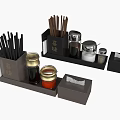 Xi Wei Black Modern Dining Utensil Set With Chopsticks Condiment Jars And Tissue Box