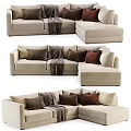 Beige L Shaped Fabric Sectional Sofa With Multiple Decorative Throw Pillows And Blanket 3d model