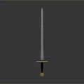 Silver Sword with Yellow and Blue Decorated Hilt on Gray Gradient Background