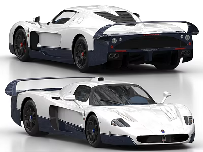 Maserati Sports Car With White And Dark Blue Exterior Sleek Design And Rear Spoiler 3d model