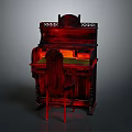 Dark Red Antique Wooden Desk With Intricate Carved Details Matching Chair And Green Writing Surface