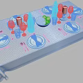 Dining Table Set With Tablecloth Plates Wine Bottles Fruit Bowl And Glasses 3d model