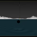 Scenic Calm Water Surface With Falling Water Drop Ripples and Snowy Mountains Reflections
