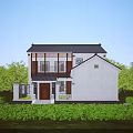 Modern Traditional Building Exterior Wall Featuring White Surface Gray Roof Windows Wooden Accents And Green Lawn Trees