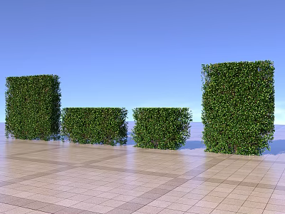 Trimmed Green Bushes in Shapes on Tiled Ground With Blue Sky 3d model