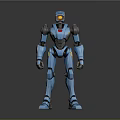 Blue Mechanical Robot Character With Red Chest Accent And Metallic Limbs Structure