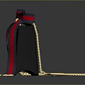 Stylish Black Handbag With Green Red Stripes Golden Buckle Chain And Bow Ribbon