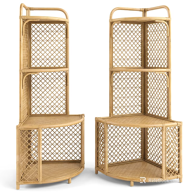 Rattan Sideboard Cabinet with Open Shelves Two Natural Woven Storage Units for Modern Home Interior 3d model 