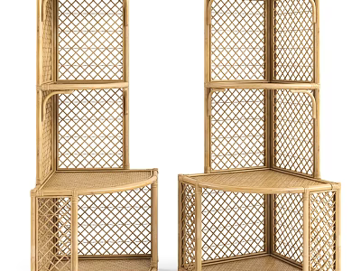 Rattan Sideboard Cabinet with Open Shelves Two Natural Woven Storage Units for Modern Home Interior 3d model