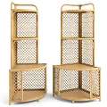 Rattan Sideboard Cabinet with Open Shelves Two Natural Woven Storage Units for Modern Home Interior