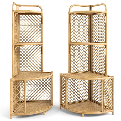 Rattan Sideboard Cabinet with Open Shelves Two Natural Woven Storage Units for Modern Home Interior 3d model