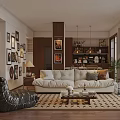 Modern Living Dining Room Interior With Beige Sofa Black Leather Chair And Wall Art