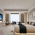 Modern Hotel Room With Two Beds Large TV Floor To Ceiling Window And Scenic View