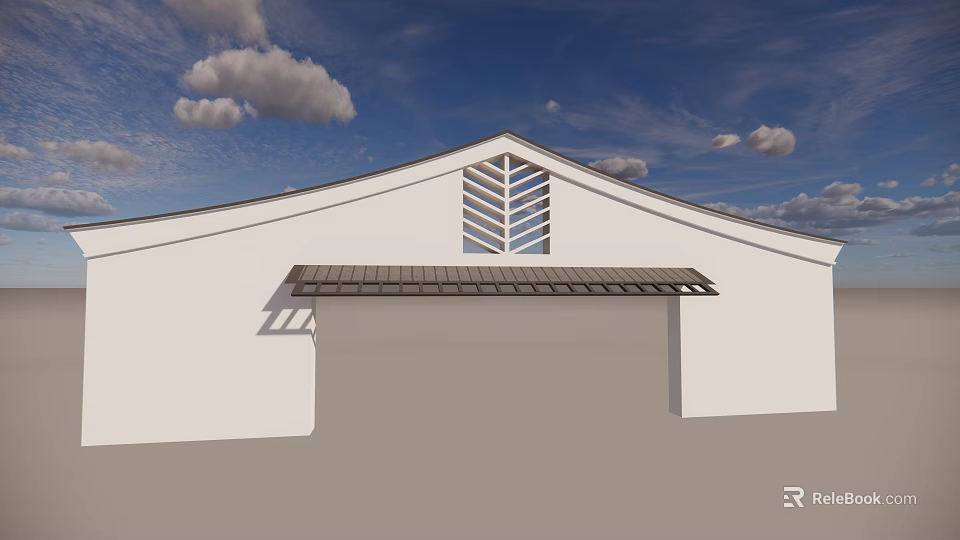 Modern Feature Wall Design with White Exterior Curved Roof Chevron Cutouts and Overhanging Structure 3d model 