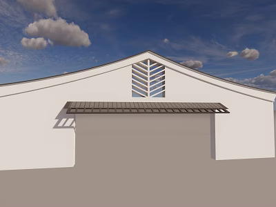Modern Feature Wall Design with White Exterior Curved Roof Chevron Cutouts and Overhanging Structure 3d model