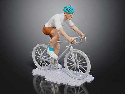 Game Movie Character Riding Bicycle With Blue Helmet White Top Brown Shorts White Block Base 3d model