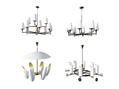 Various Unique Modern Chandelier Designs with White Shades and Metal Frames 3d model