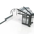 Detailed Architectural Building Model With Glass Roof Frame Arched Elements And Windows