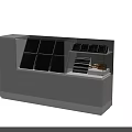 Modern Display Shelf With Glass Sections Slanted Sample Panels Blue LED Lighting For Retail