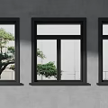 Modern Building Exterior With Multiple White And Black Casement Windows And Green Plants