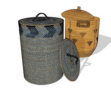 Modern Storage Basket Rattan Clothes Storage Basket 3d model