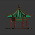 Traditional Chinese Pavilion With Green Roof Red Pillars And Lotus Pond