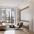 Modern Living Room Interior With Beige Sofa Coffee Table And Floor To Ceiling Windows