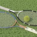 Professional Tennis Equipment Featuring U.S. OPEN Logo Ball On Racket With Grass