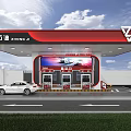Zhongji Petroleum Gas Station Featuring Red Roof White Building Fuel Dispensers And White Car