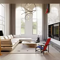 Modern Duplex Living Room With Large Windows Unique Chandelier And Accent Chair