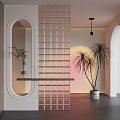 Modern Minimalist Interior With Arched Doorways Glass Partition And Potted Plants