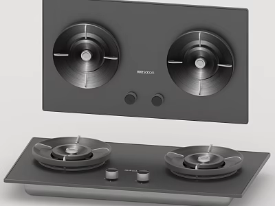 Modern Kitchen Gas Cooktop Appliance with Two Burners Control Knobs and Sleek Panels 3d model