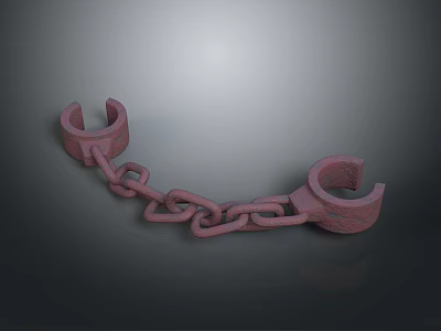 Red Metallic Handcuffs Connected By Heavy Chain In Studio Shot 3d model
