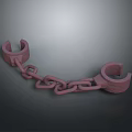 Red Metallic Handcuffs Connected By Heavy Chain In Studio Shot 3d model