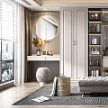 Elegant Modern Walk-in Closet Interior Design With Glass Doors Cabinets And Bench Mirror