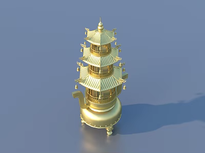 Elegant Golden Pagoda Style Multi Tiered Decorative Ornament For Home Decor 3d model