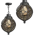 Two Vintage Industrial Pendant Lights With Metal Cage Glass Shade And Bulb