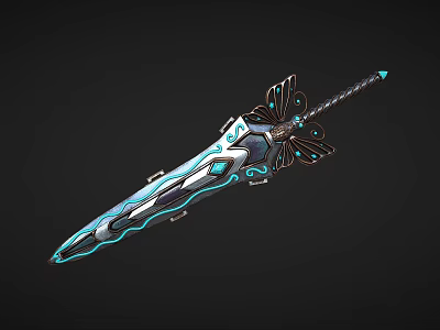 Decorative Fantasy Sword With Blue Glowing Accents And Butterfly Hilt Design 3d model