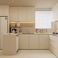 Modern Kitchen Interior With White Cabinets Island Counter Appliances And Window Blinds