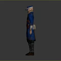 Male Character In Blue Uniform With Cap And Red Belt Standing Pose