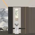New Chinese-style Entrance Log Partition Entrance 3d model