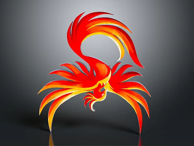 Commercial Equipment With Red And Yellow Phoenix Design Streamlined Feathers Decorative Sculpture 3d model