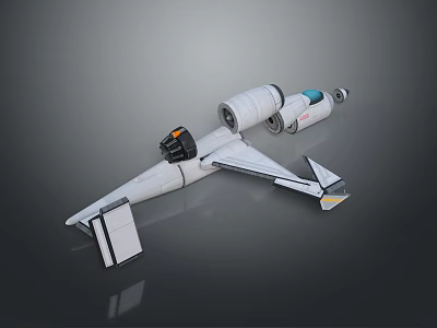 Sci Fi Spaceship Model With White Body Cylindrical Modules And Triangular Wings 3d model
