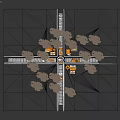 Municipal Road Crossroads With Traffic Signs Directional Arrows And Trees