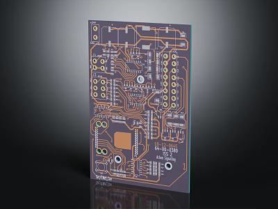 Printed Circuit Board with Copper Traces Electronic Components Precision Holes and Circuit Layout 3d model
