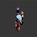Cartoon Female Character With Blue Hair Running With Red Lobster Claw And Colorful Outfit