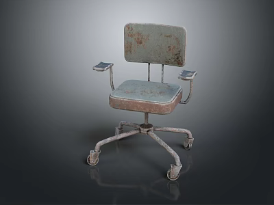 Rustic Metal Leisure Chair With Armrests Swivel Wheels And Weathered Padded Seat 3d model