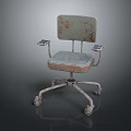 Rustic Metal Leisure Chair With Armrests Swivel Wheels And Weathered Padded Seat