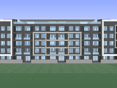 Modern Multi Storey Apartment Building Exterior Design With Green Lawn And Windows 3d model